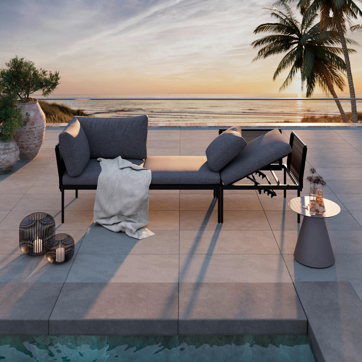 GARTENSET 3-teilig Webstoff Eisen 3-teilig  - Anthrazit, Basics, Textil/Metall (240/70/67cm) - Ambia Garden