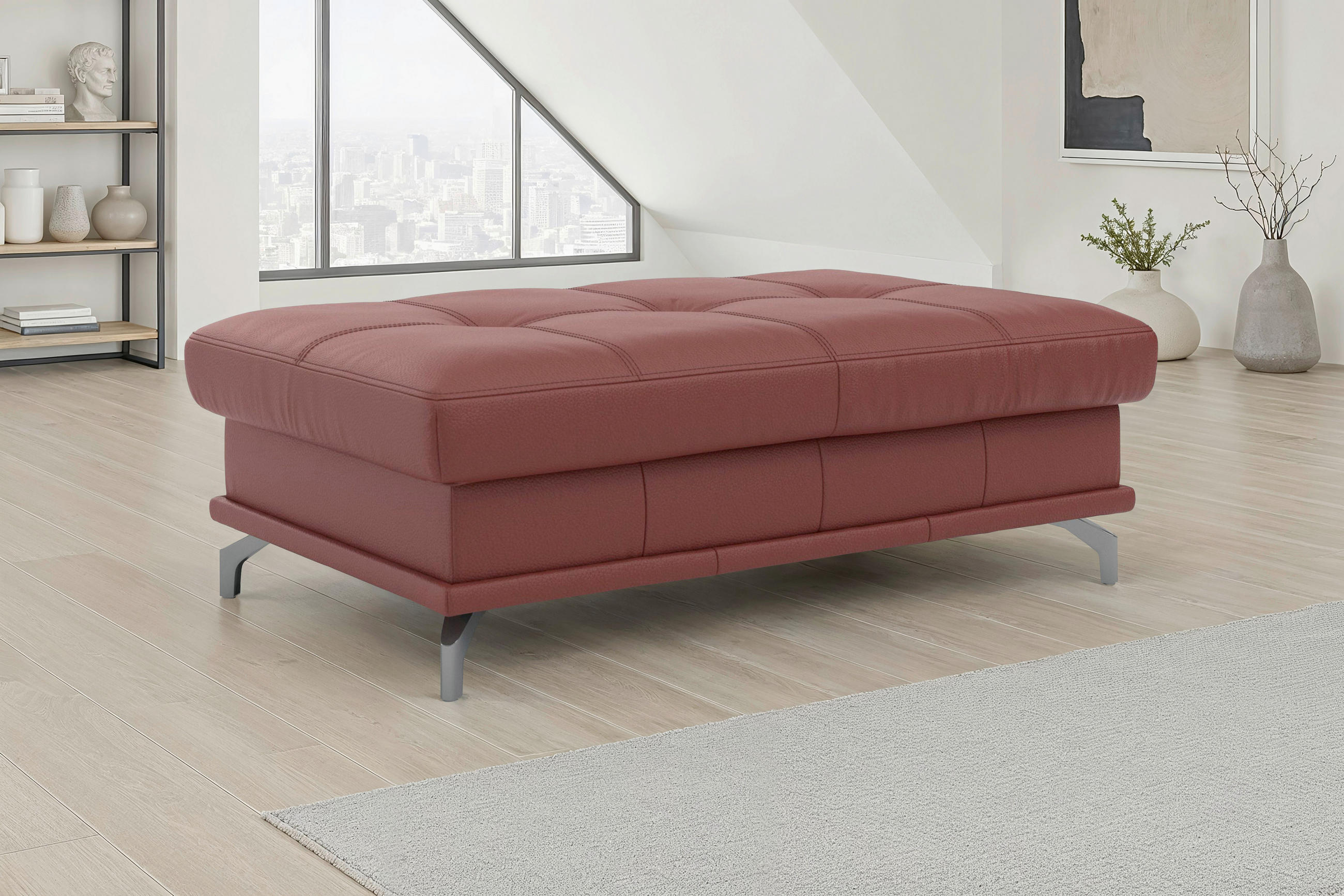 HOCKER COSTELLO E Echtleder Rotbraun  - Rotbraun/Schwarz, Basics, Leder/Metall (133/47/72cm) - Sit & More