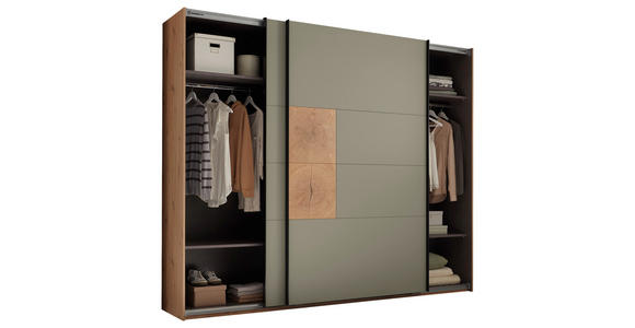 SCHWEBETÜRENSCHRANK  in Salbeigrün, Eiche Artisan  - Salbeigrün/Schwarz, KONVENTIONELL, Holzwerkstoff/Metall (270/225,5/63,7cm) - Xora