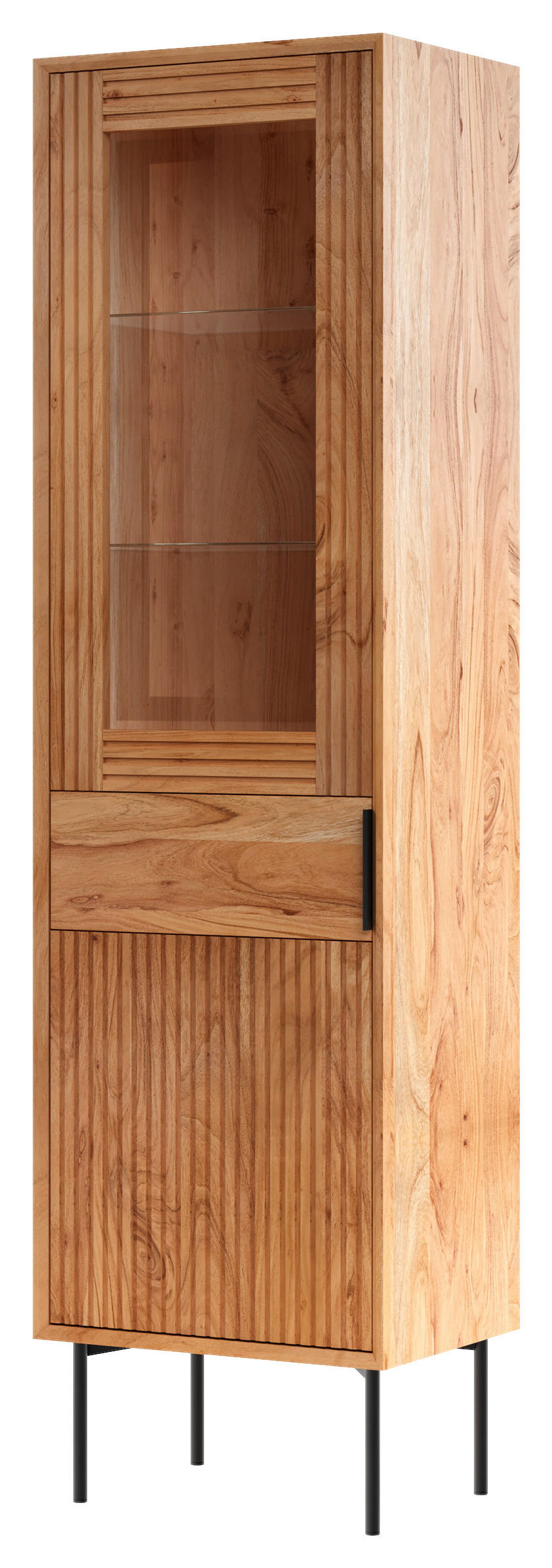 VITRINE Doha in furniert, massiv Akazie Naturfarben  - Transparent/Schwarz, KONVENTIONELL, Glas/Holz (55/200/42cm) - Livetastic