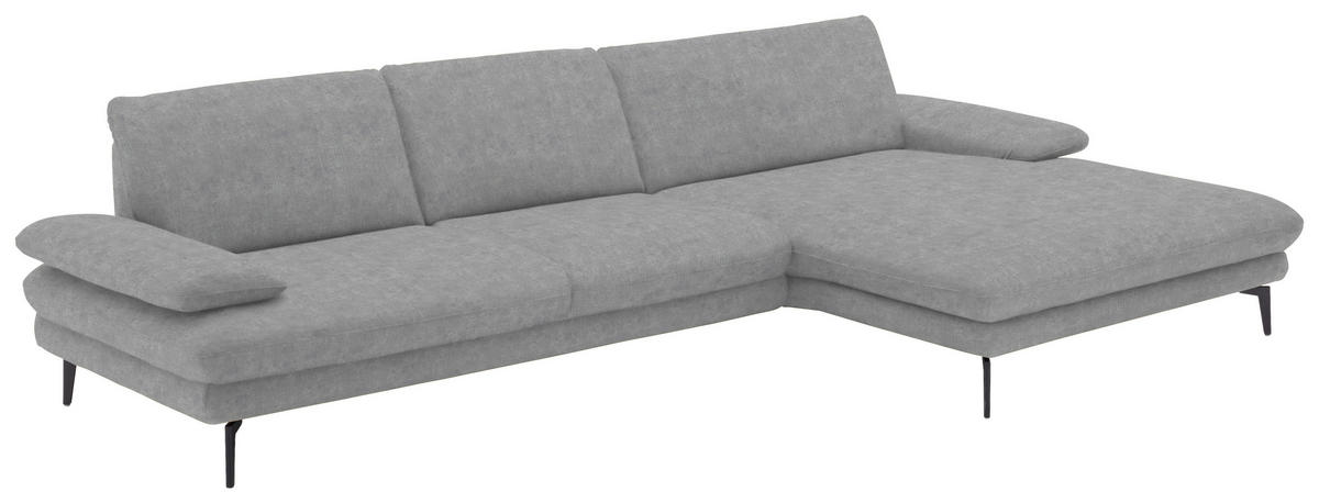 ECKSOFA in Velours Hellgrau  - Hellgrau/Schwarz, Design, Textil/Metall (310/180cm) - Dieter Knoll