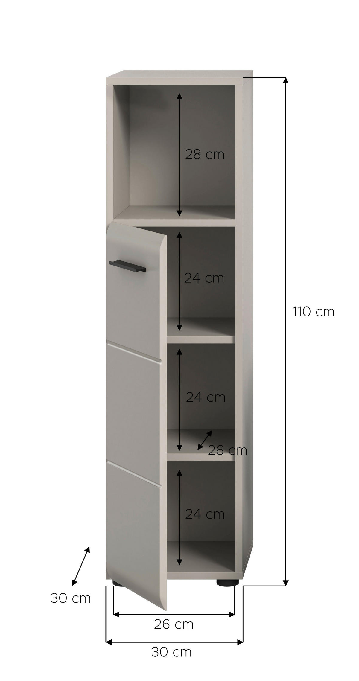 MIDISCHRANK 30/110/30 cm  - Kaschmir/Schwarz, Trend, Holzwerkstoff/Kunststoff (30/110/30cm) - MID.YOU