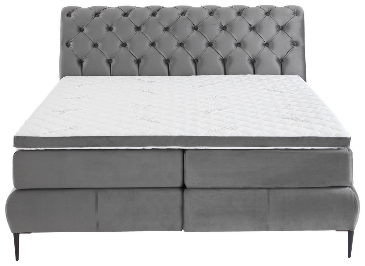 BOXSPRINGBETT 160/200 cm  in Dunkelgrau  - Dunkelgrau/Silberfarben, MODERN, Kunststoff/Textil (160/200cm) - MID.YOU