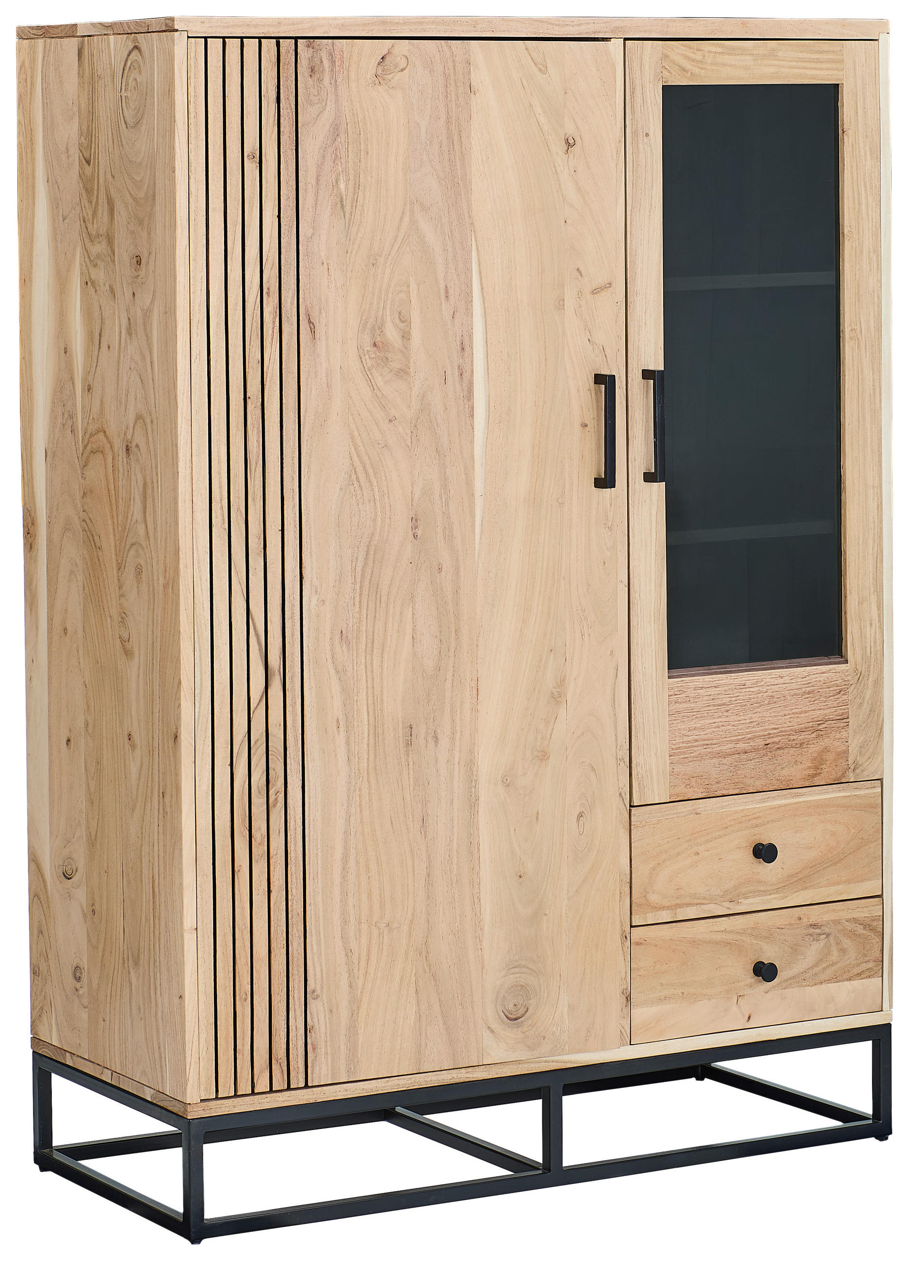 HIGHBOARD  105/146/41,5 cm 2 Schublade(n)  - Schwarz/Naturfarben, Design, Glas/Holz (105/146/41,5cm) - Livetastic