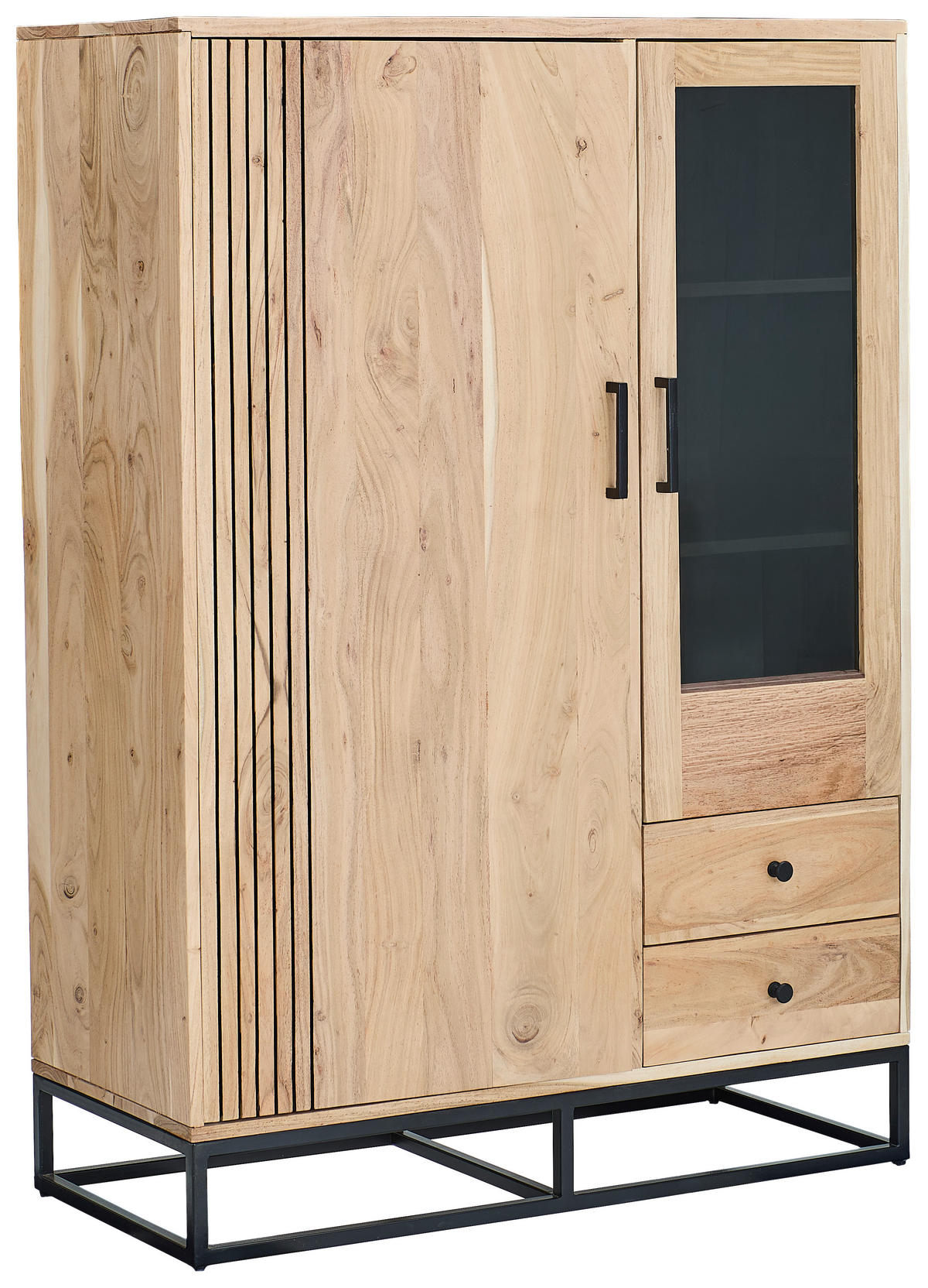 HIGHBOARD  105/146/41,5 cm 2 Schublade(n)  - Schwarz/Naturfarben, Design, Glas/Holz (105/146/41,5cm) - Livetastic