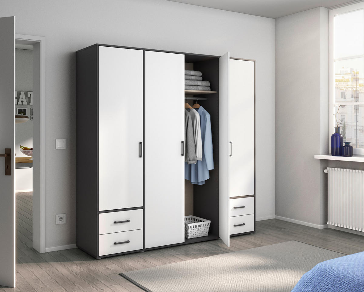 DREHTÜRENSCHRANK in Grau, Weiss  - Weiss/Grau, Modern, Holzwerkstoff/Kunststoff (187/194/53cm) - Rauch Möbel