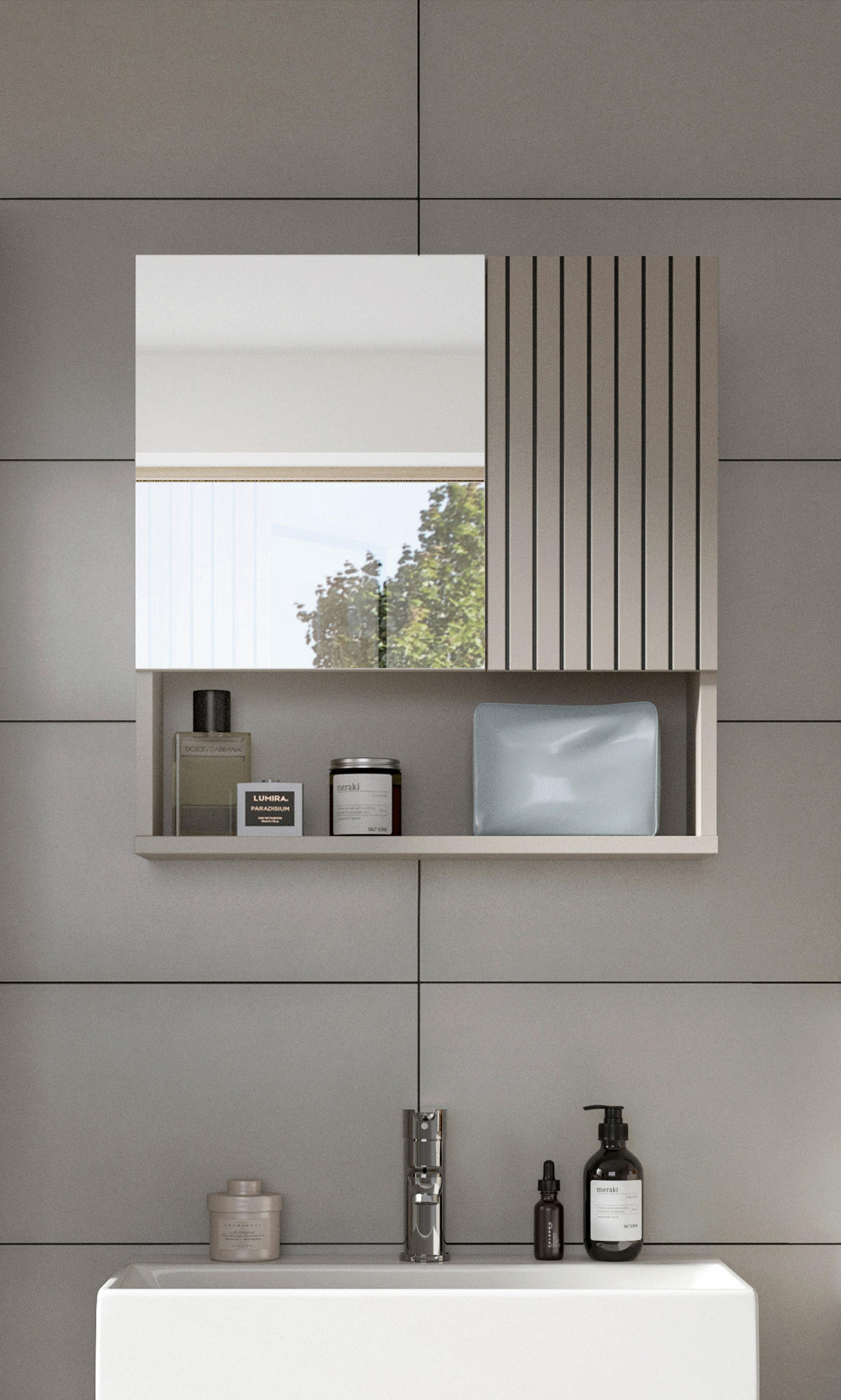 SPEGELSKÅP  - kashmir, Trend, trämaterial/glas (60/55/17cm) - MID.YOU