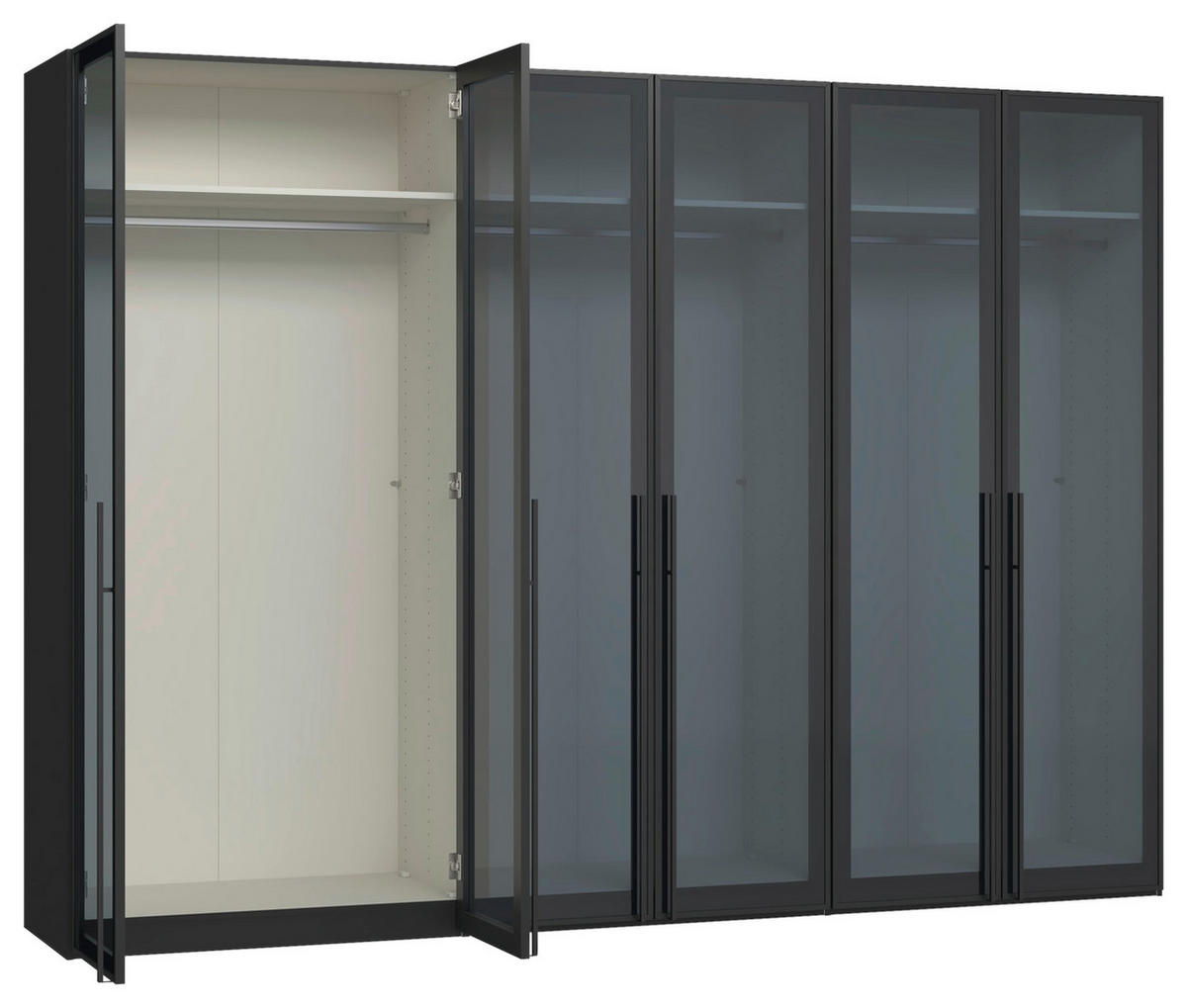 DREHTÜRENSCHRANK 303/220/59 cm,  in Schwarz, 6-türig  - Schwarz, Design, Glas/Holzwerkstoff (303/220/59cm) - Jutzler