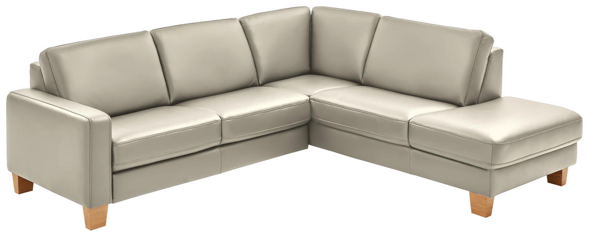 ECKSOFA in Echtleder Ecru  - Ecru/Eiche Bianco, Natur, Leder/Holz (257/235cm) - Valdera