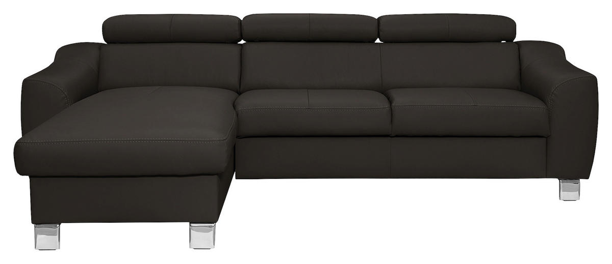 ECKSOFA in Lederlook Echtleder Dunkelbraun  - Chromfarben/Dunkelbraun, Design, Leder/Textil (176/242cm) - Livetastic