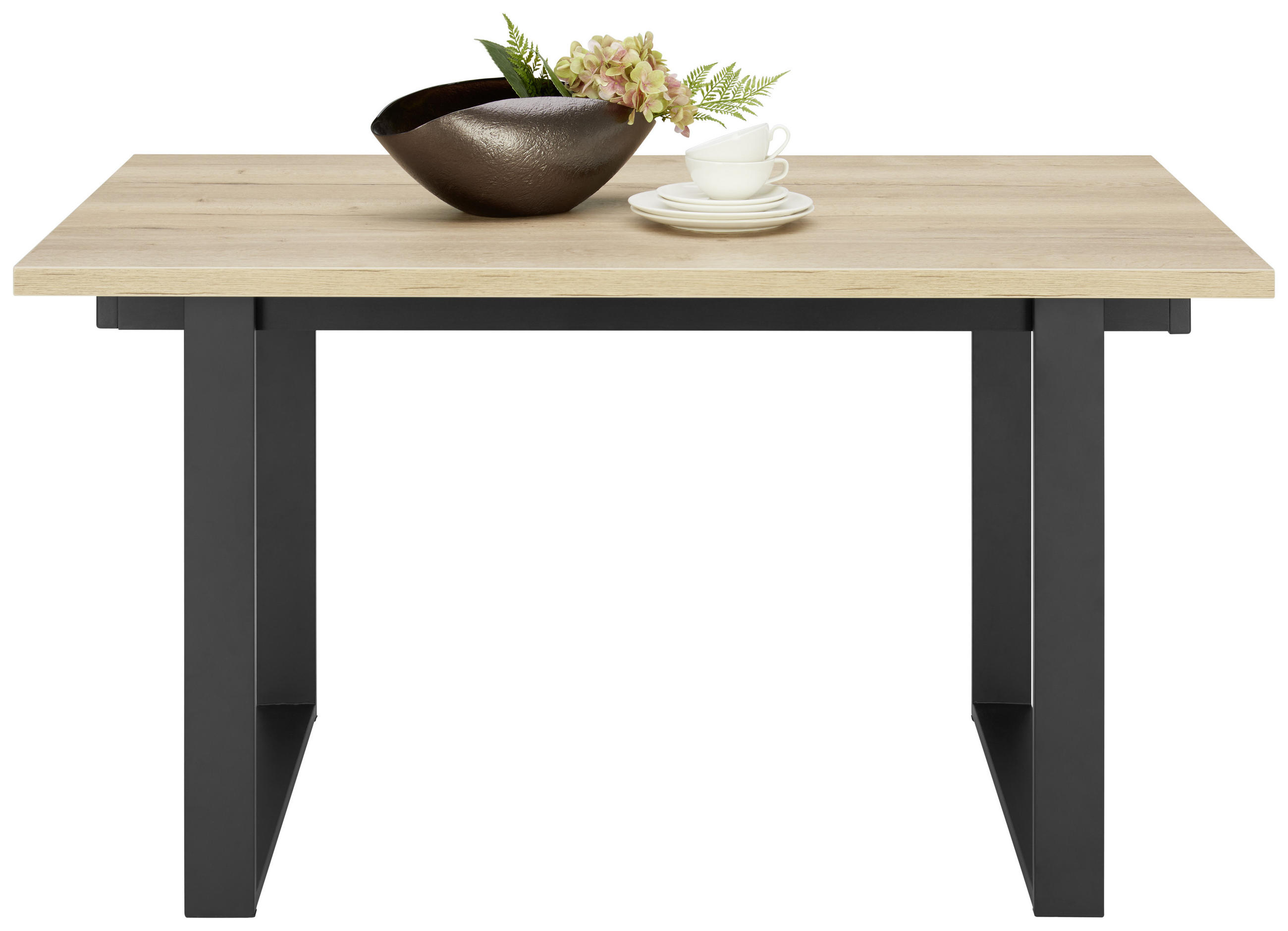 ESSTISCH in Metall, Holzwerkstoff 140/90/76 cm  - Eichefarben/Schwarz, Konventionell, Holzwerkstoff/Metall (140/90/76cm) - Venda