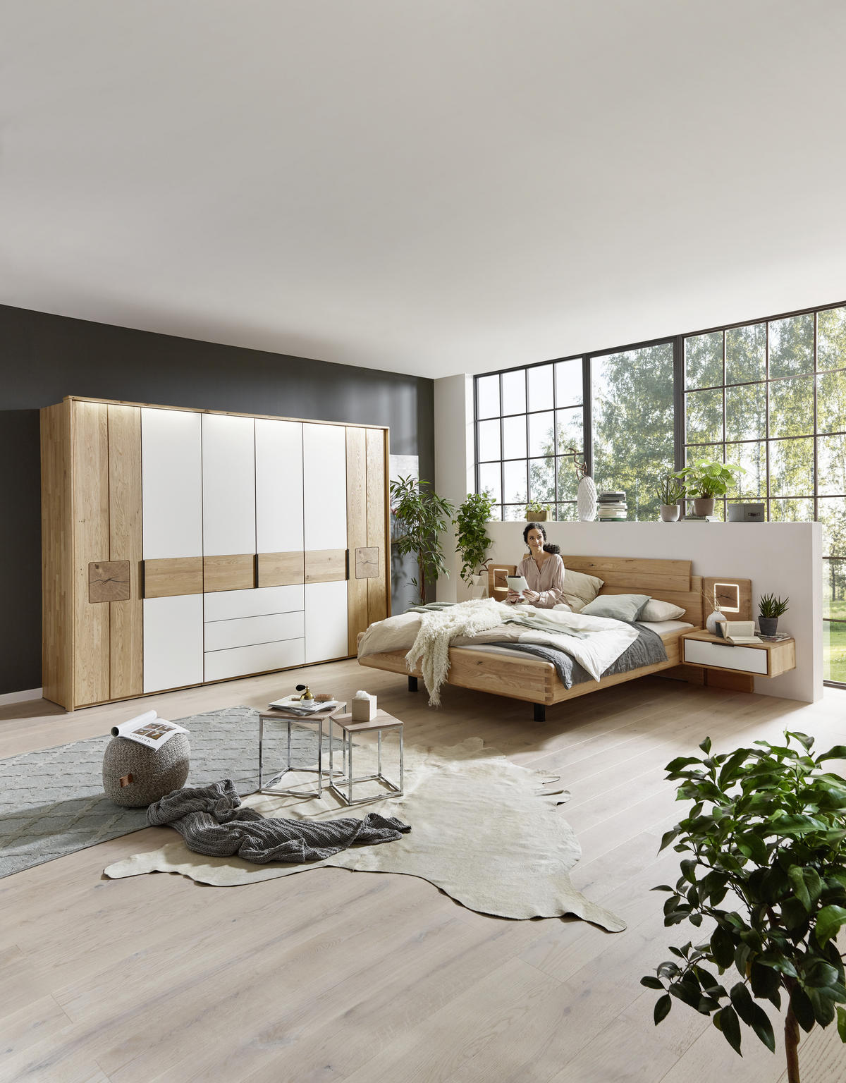 SCHLAFZIMMER in Eichefarben, Magnolie  - Eichefarben/Magnolie, Design, Glas/Holz (180/200cm) - Valnatura