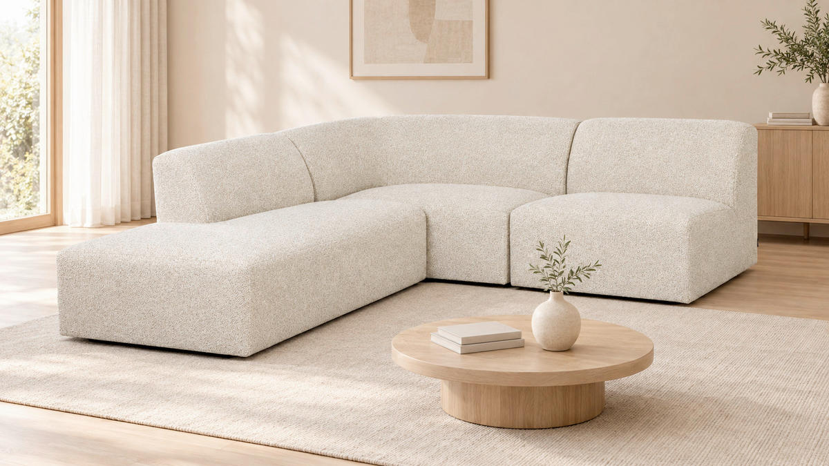 ECKSOFA Hector Creme  - Creme/Schwarz, Design, Textil (214/232cm) - Livetastic