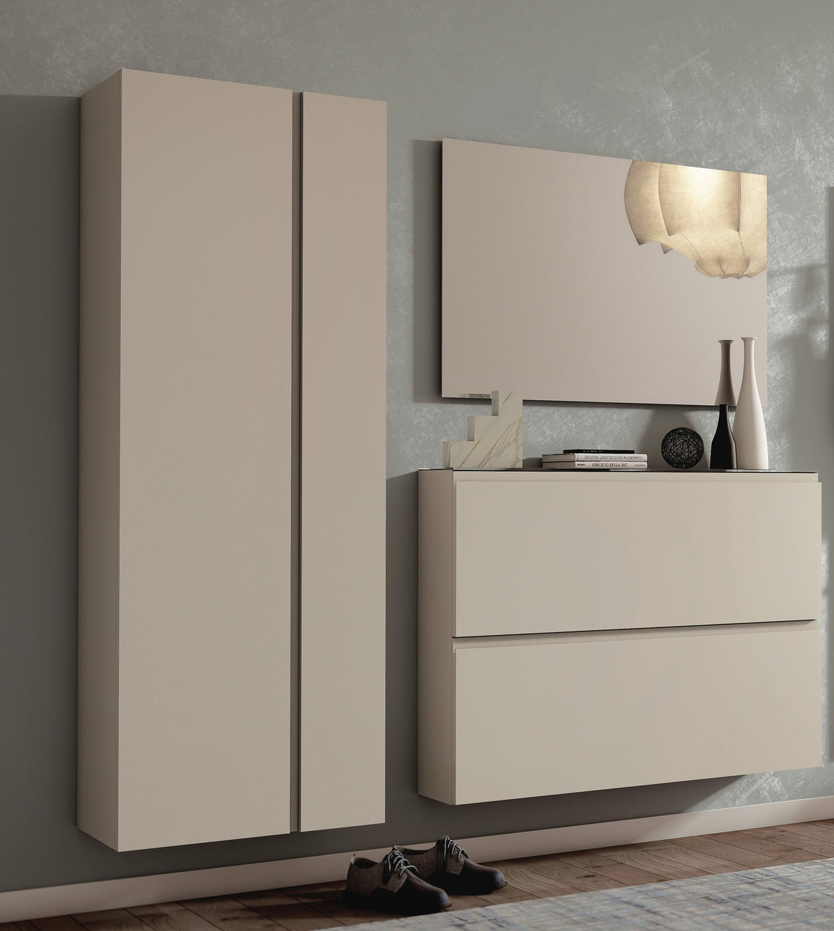 GARDEROBE 3-teilig  in 180/185/33 cm  - Taupe, Design, Glas/Holzwerkstoff (180/185/33cm) - Moderano