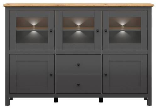 Thumbnail - Sideboard, Graphit, Eiche Artisan, Glas, Holzwerkstoff, 5 Fächer, 2 Schubladen, 186x126x44 cm, Wohnzimmer, Kommoden & Si...