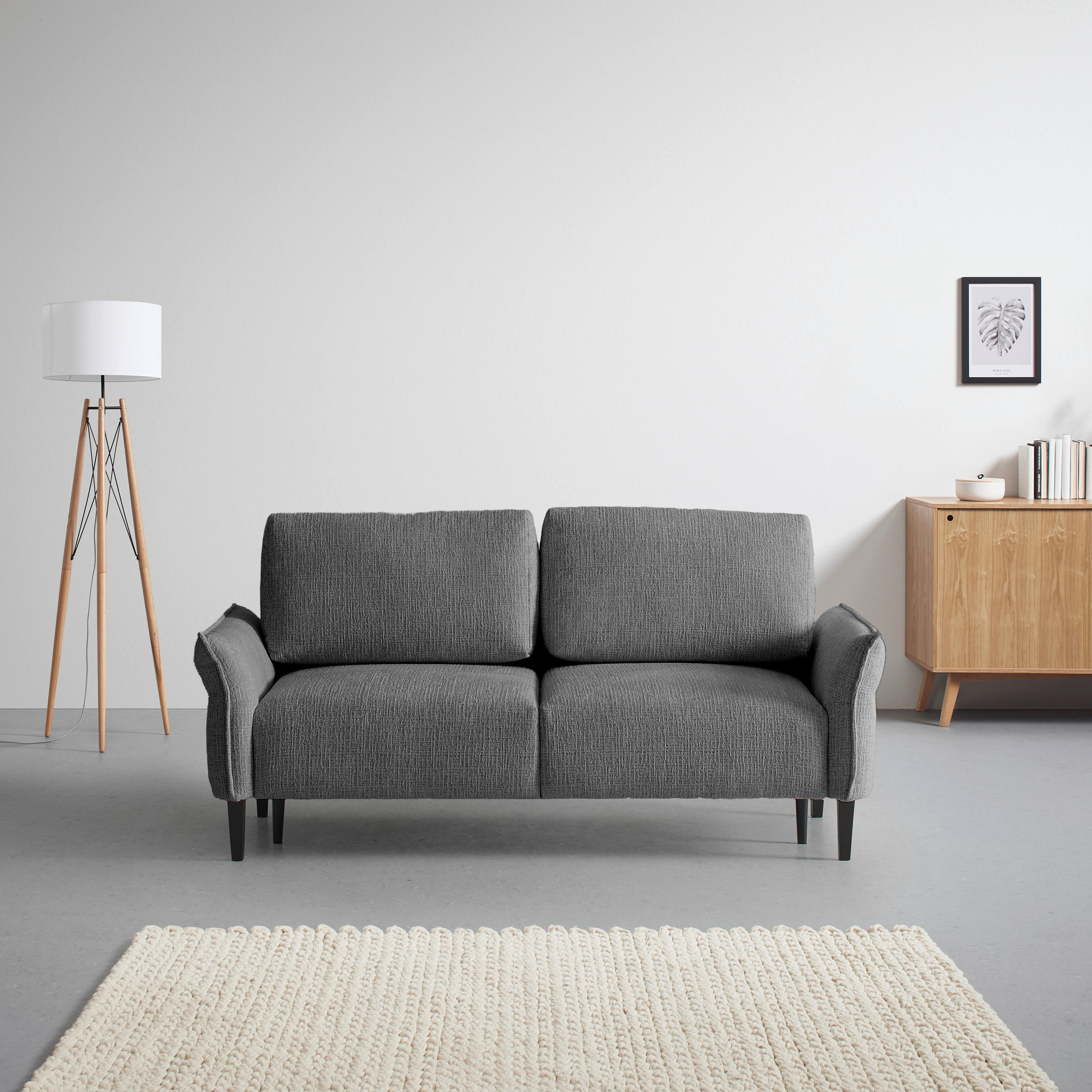 3-SITS SOFFA i vävt tyg antracit  - svart/antracit, Modern, trä/textil (183/85/92cm) - MID.YOU