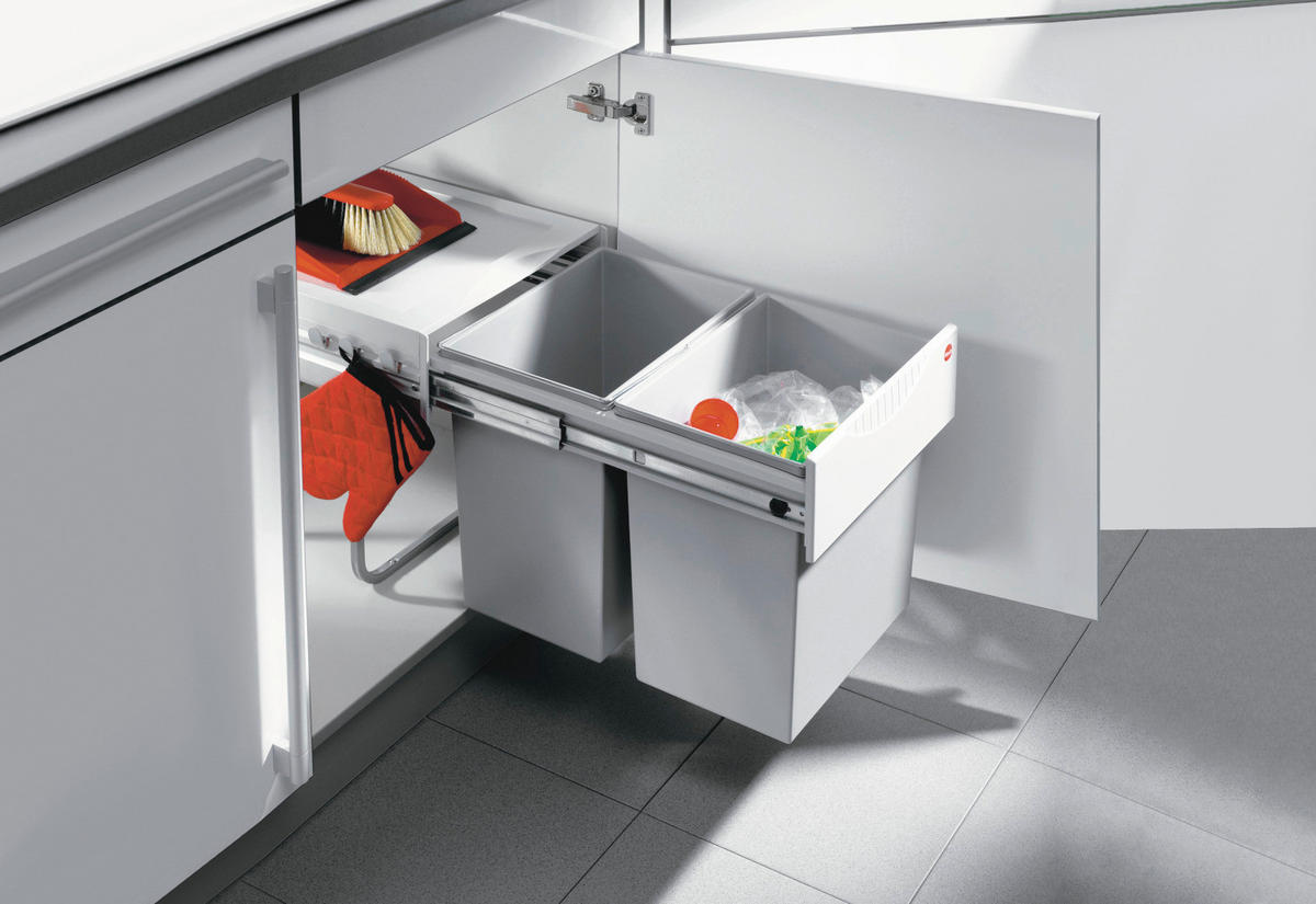 EINBAUABFALLSAMMLER 2 x 18 l  Kunststoff  - Hellgrau, Basics, Kunststoff (34,6/33,6/47,5cm) - HKT