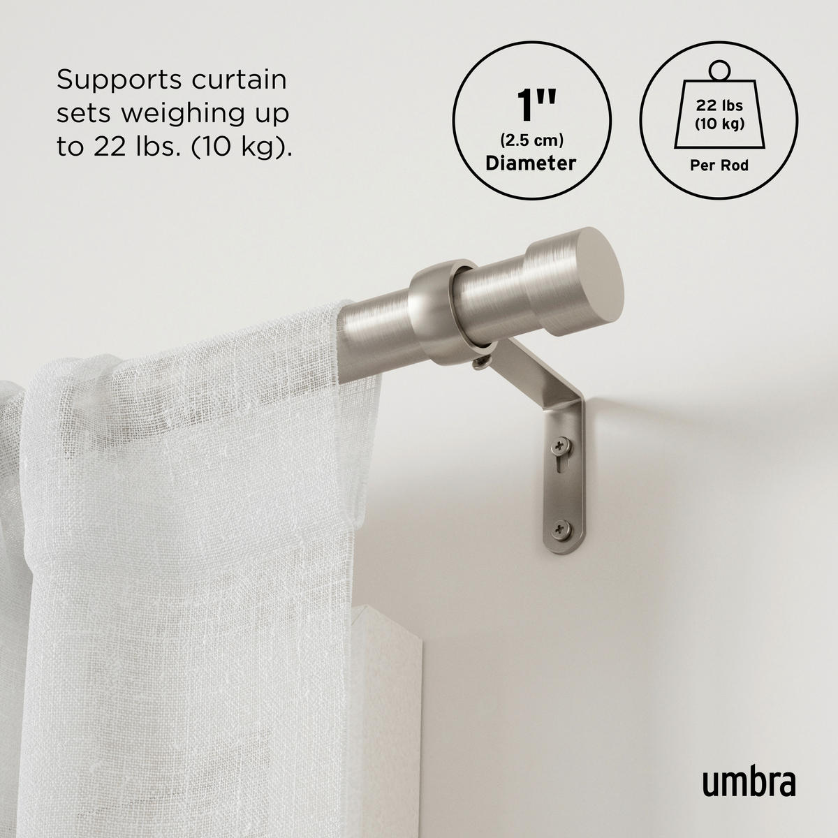 VORHANGSTANGENSET 305-457 cm  - Nickelfarben, KONVENTIONELL, Kunststoff/Metall (305-457cm) - Umbra