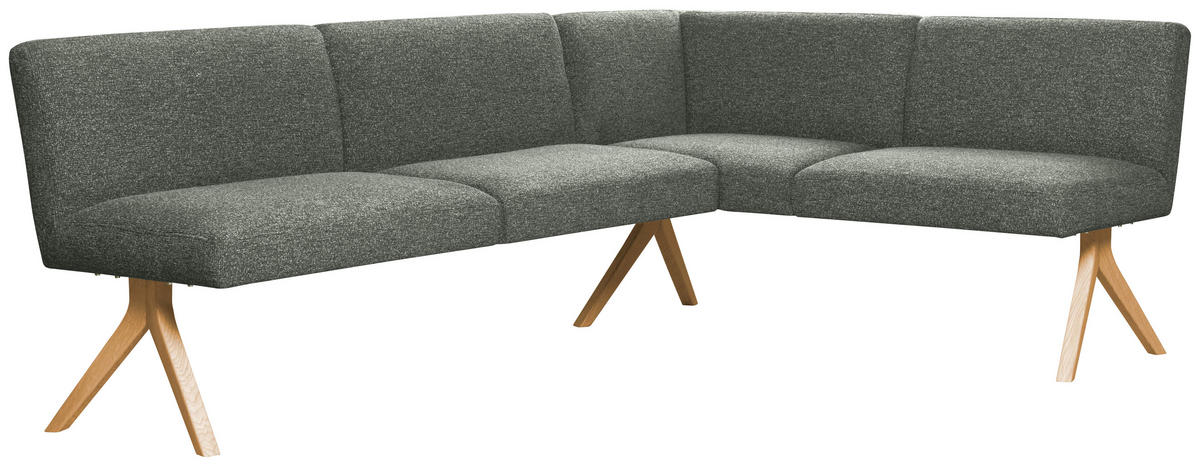 ECKBANK Holz, Textil Graugrün  - Eichefarben/Graugrün, Konventionell, Holz/Textil (218/172cm) - Linea Natura
