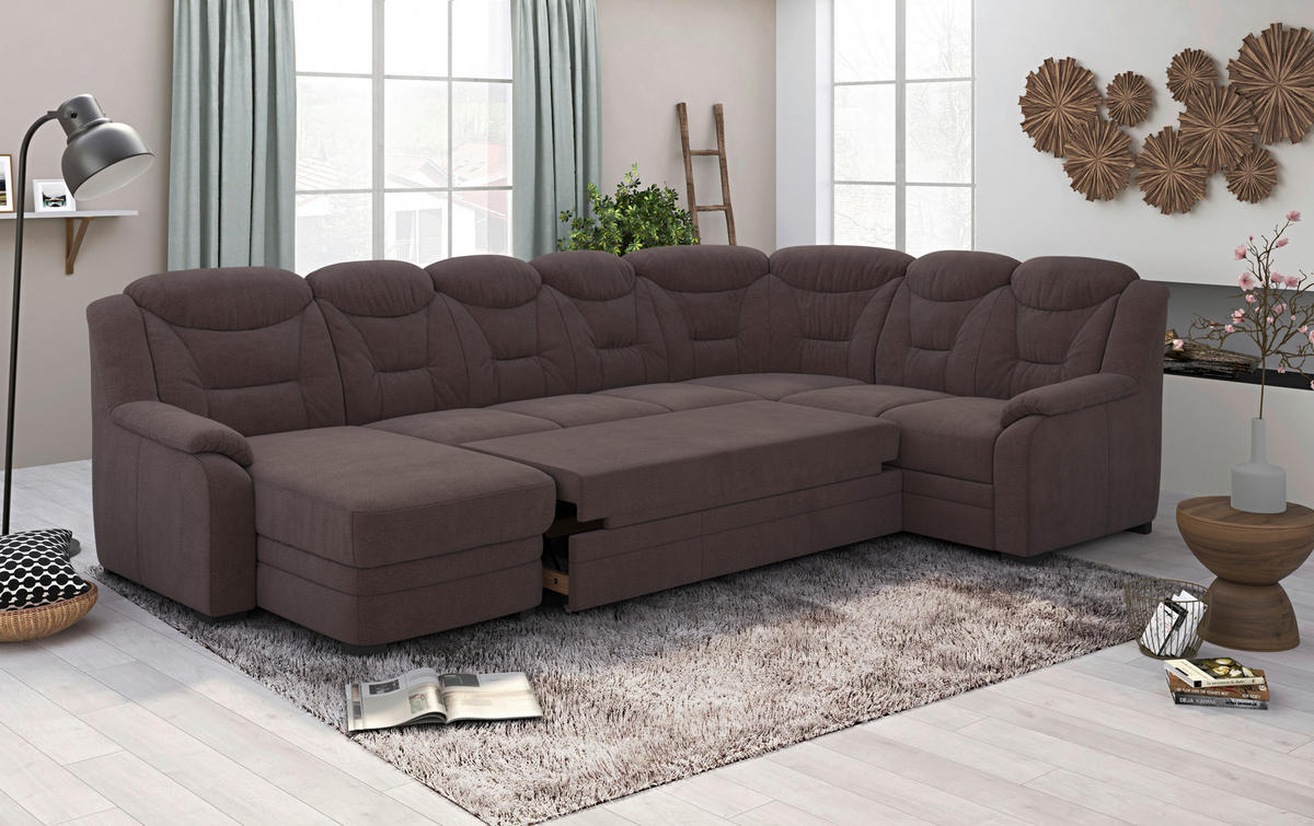 WOHNLANDSCHAFT in Chenille Braun  - Schwarz/Braun, Basics, Kunststoff/Textil (162/330/211cm) - MID.YOU