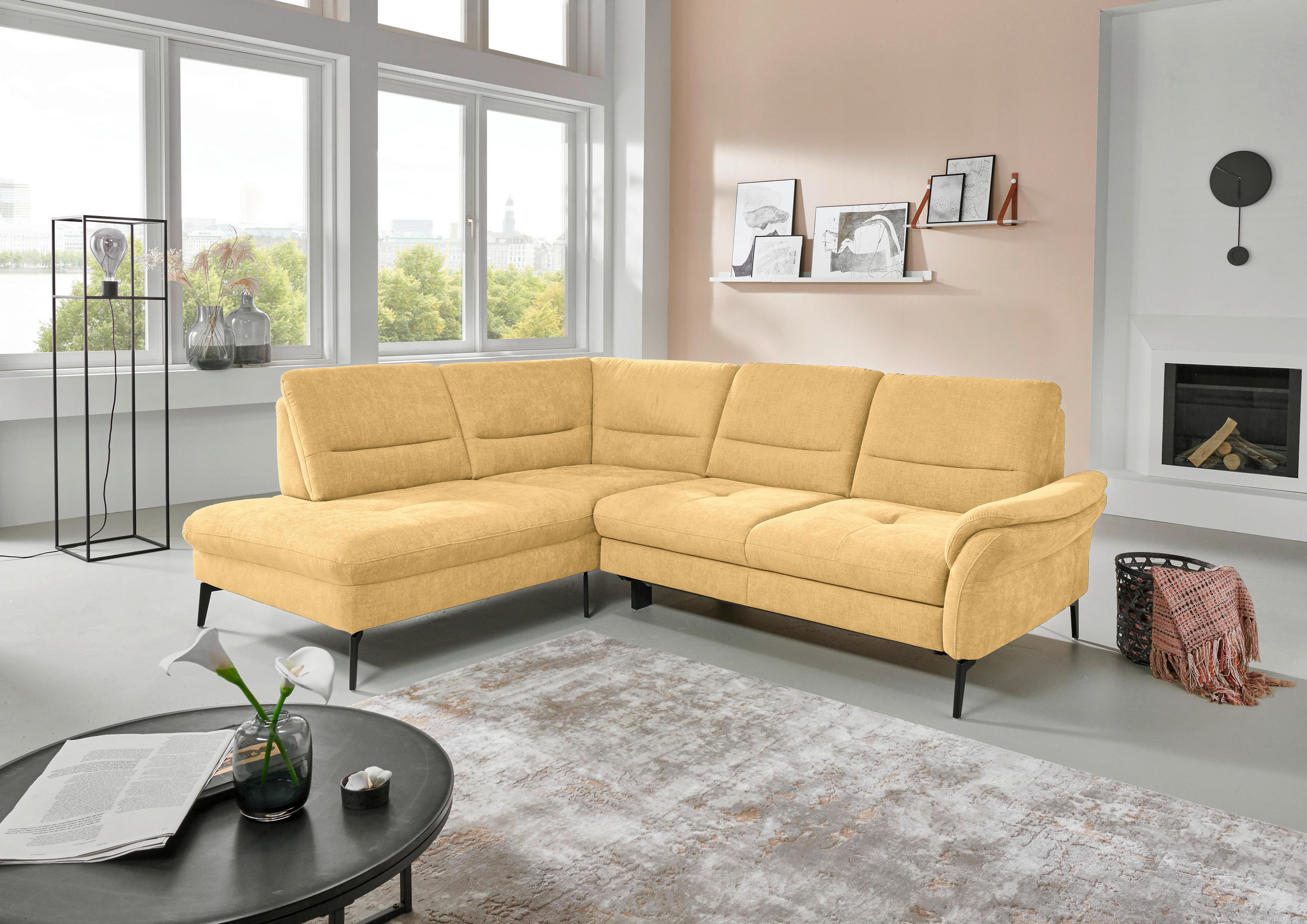 ECKSOFA in Webstoff Gelb  - Gelb/Schwarz, Design, Textil/Metall (206/256cm) - Beldomo System