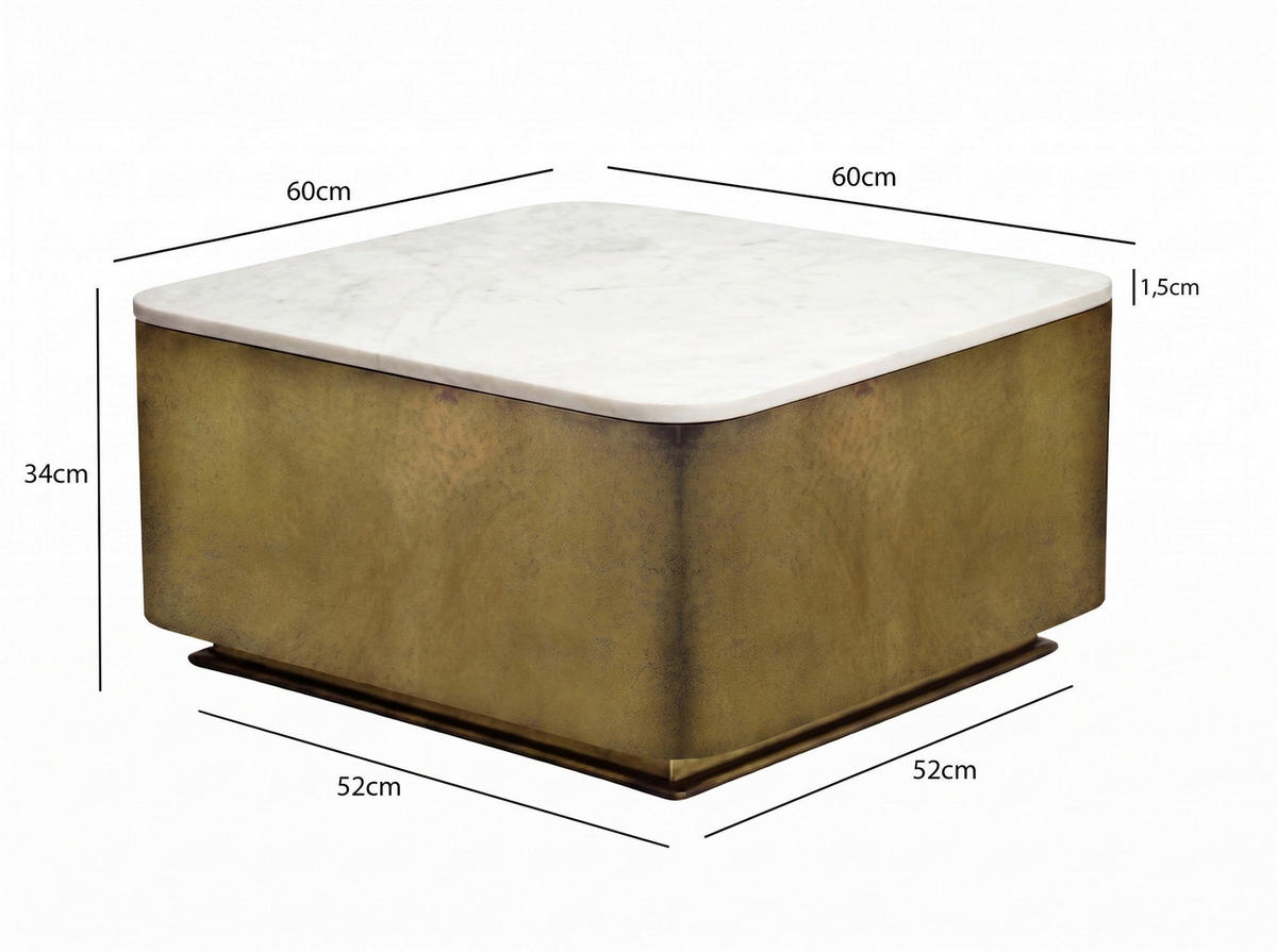 COUCHTISCH in Metall 60/60/34 cm  - Goldfarben/Weiß, Design, Stein/Metall (60/60/34cm) - MID.YOU