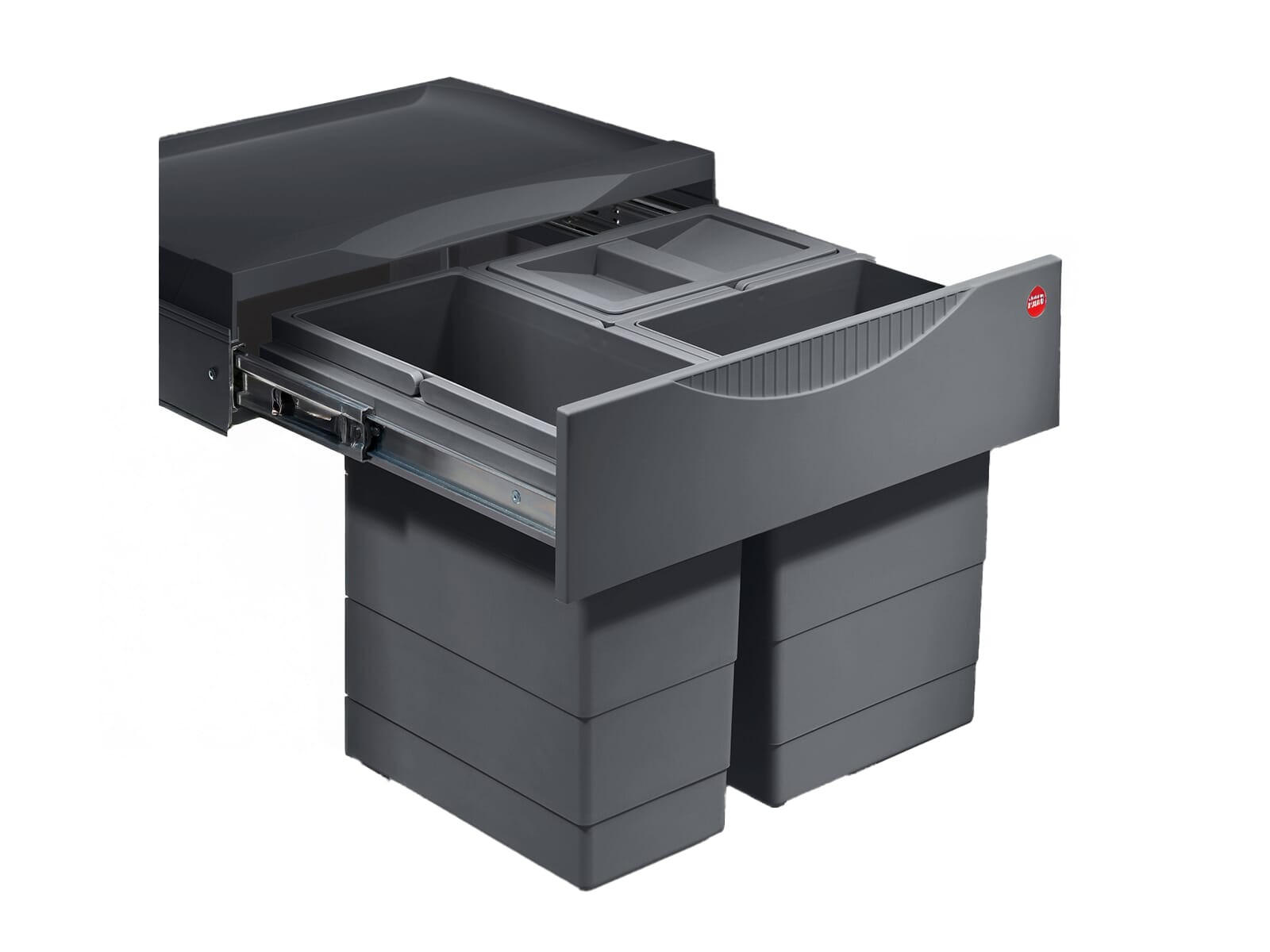EINBAUABFALLSAMMLER 12 + 2 x 8 l  Metall  - Dunkelgrau, Basics, Kunststoff/Metall (43,4/34,7/33cm) - HKT