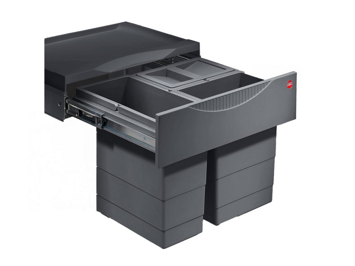 EINBAUABFALLSAMMLER 12 + 2 x 8 l  Metall  - Dunkelgrau, Basics, Kunststoff/Metall (43,4/34,7/33cm) - HKT