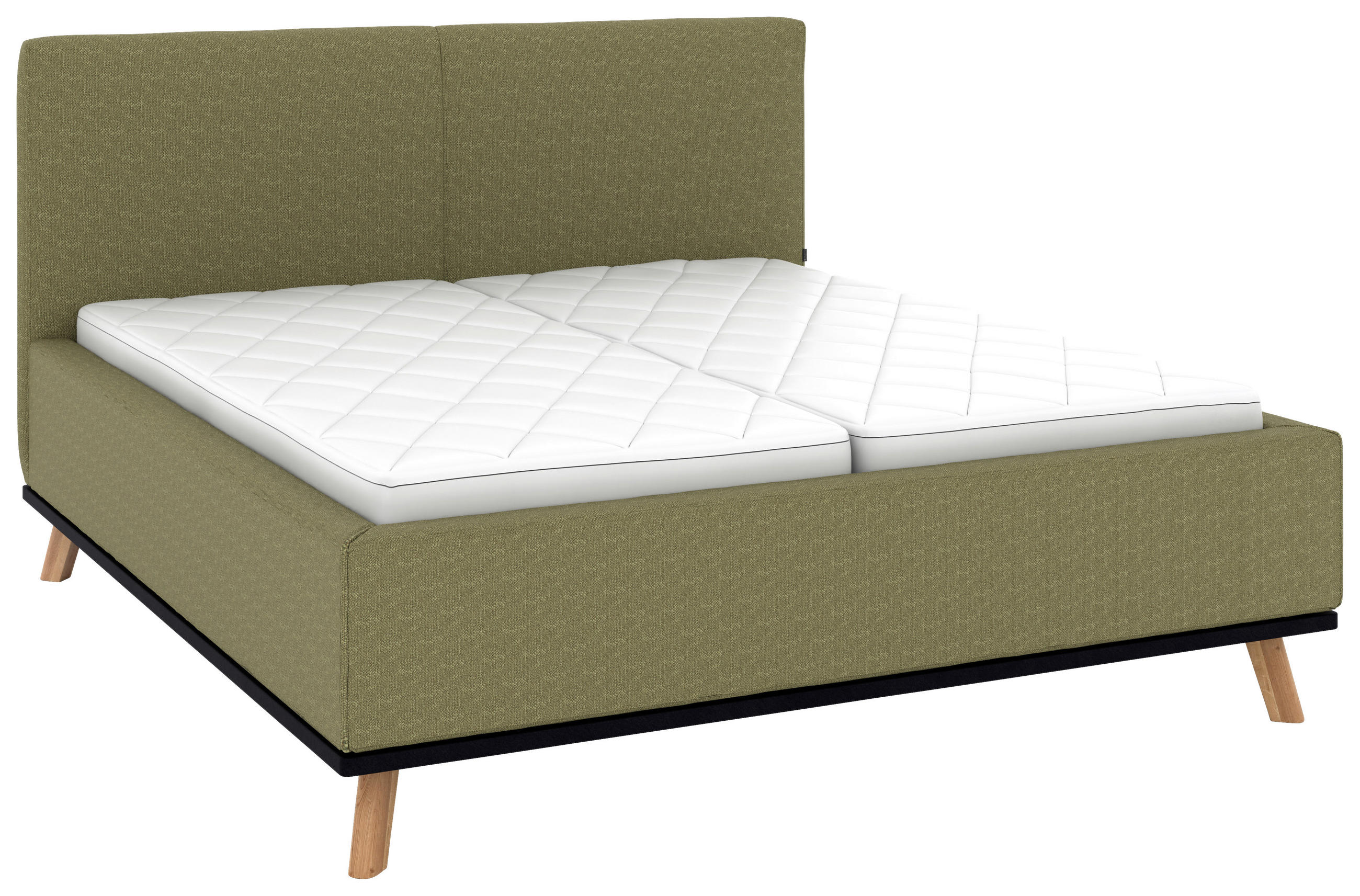 POLSTERBETT 180/200 cm,  in Olivgrün, Matratze, Lattenrost, Bettkasten, H3 + H3 = fest  - Eichefarben/Weiß, Design, Holz/Textil (180/200cm) - Musterring