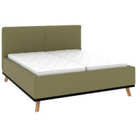 POLSTERBETT 180/200 cm,  in Olivgrün, Matratze, Lattenrost, Bettkasten, H3 + H3 = fest  - Eichefarben/Weiß, Design, Holz/Textil (180/200cm) - Musterring