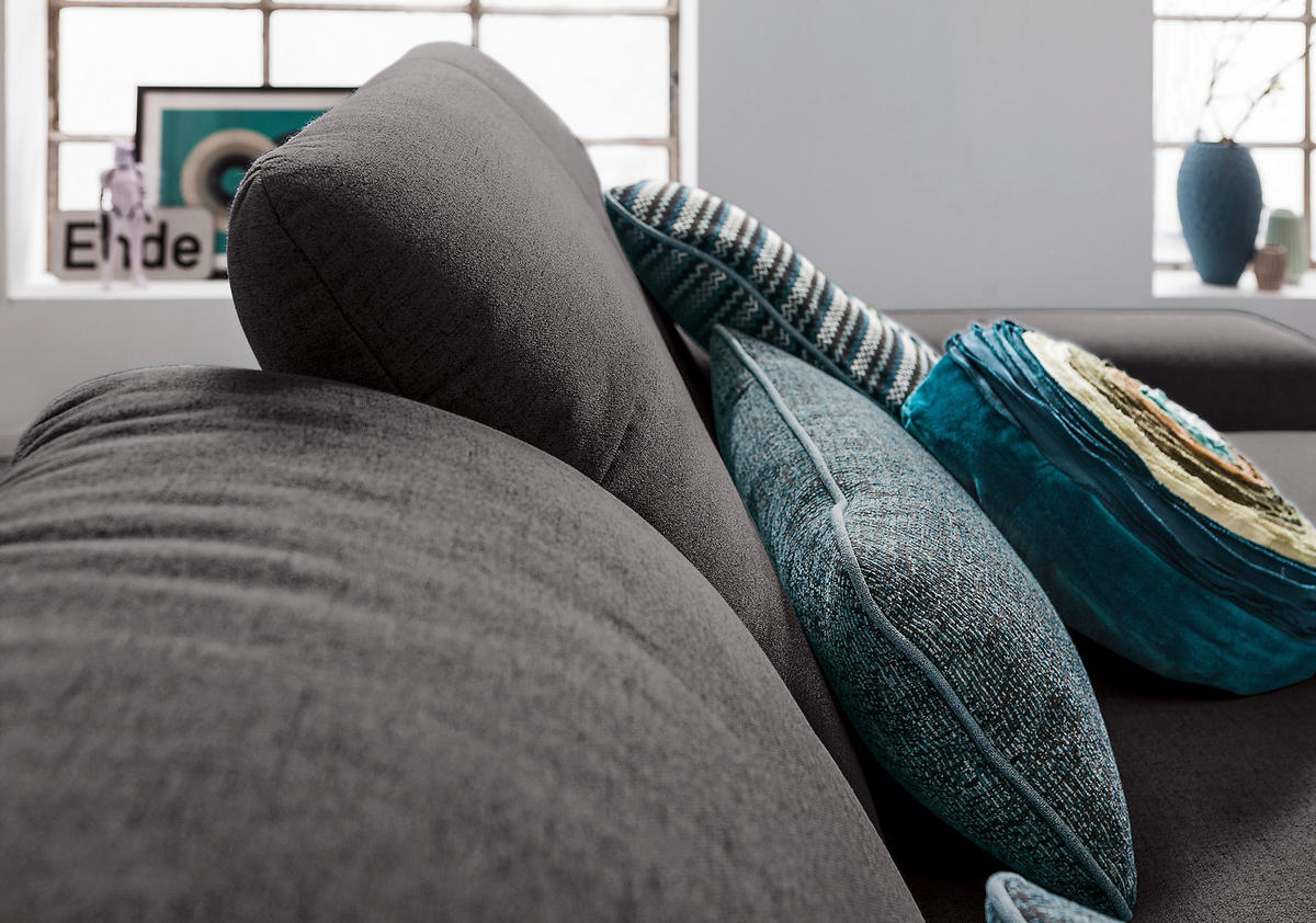 ECKSOFA Dunkelgrau Flachgewebe  - Chromfarben/Dunkelgrau, Design, Textil/Metall (276/198cm) - SetOne by Musterring