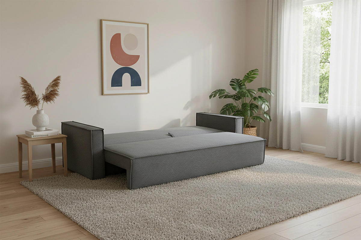SCHLAFSOFA  mit Rücken echt, Armteil links, Armteil rechts Cord Anthrazit  - Anthrazit/Schwarz, Design, Textil (232/85/92cm) - Xora