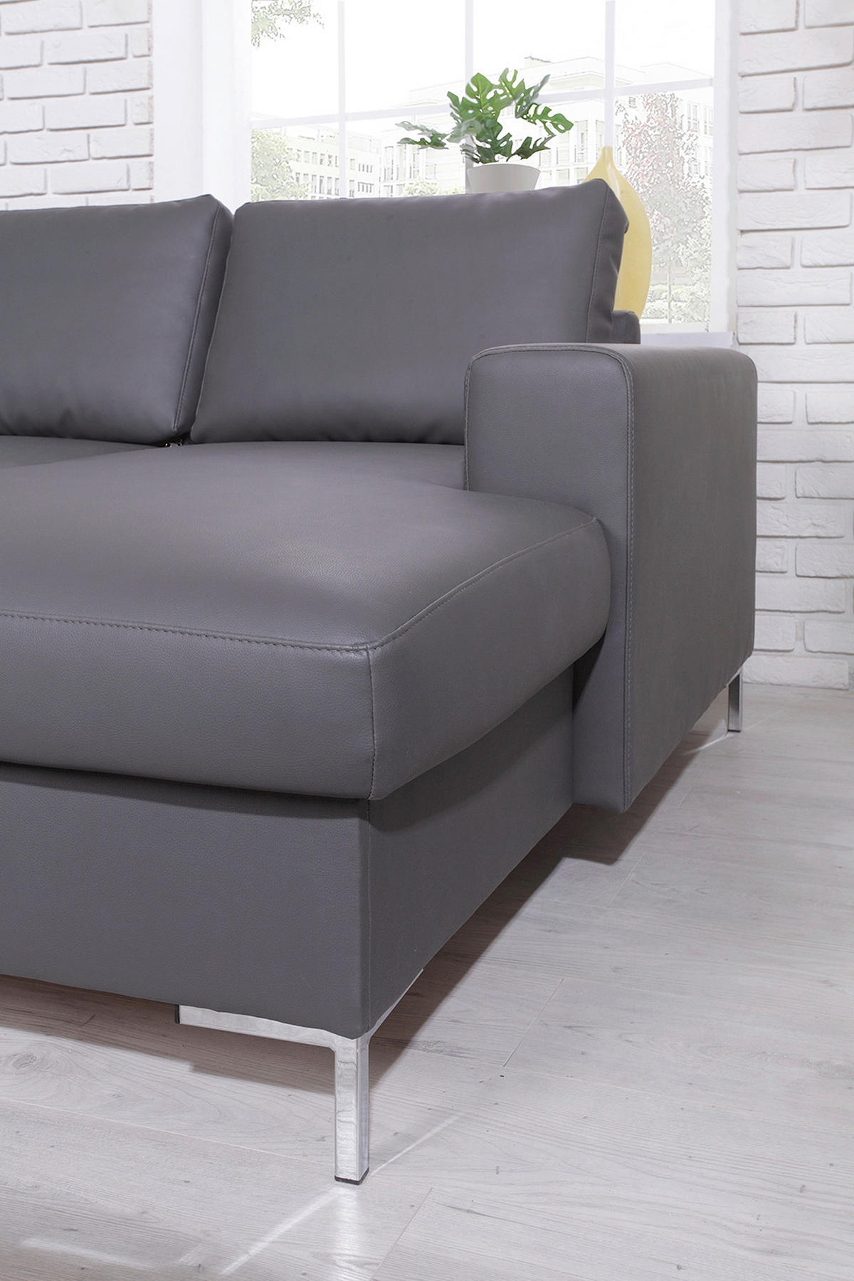 WOHNLANDSCHAFT in Lederlook Grau  - Silberfarben/Schwarz, Design, Leder/Metall (197/303/148cm) - MID.YOU