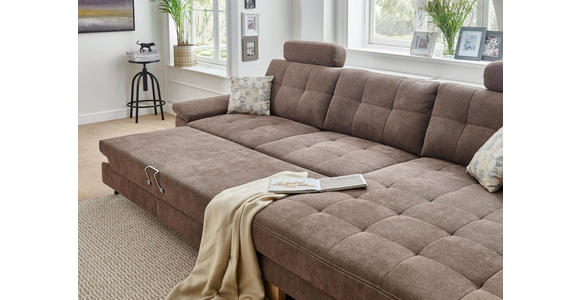 WOHNLANDSCHAFT Hellbraun Webstoff - Hellbraun/Eichefarben, Natur, Holz/Textil (336/174cm) - Voleo