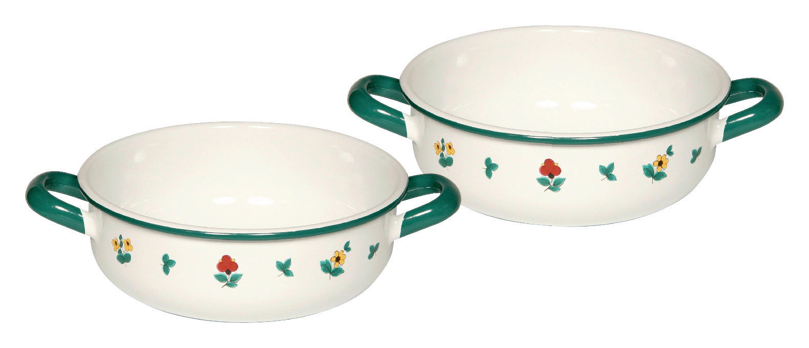 Schüssel Metall Grün/weiß Mit Blumenmotiv 2 -Teilig