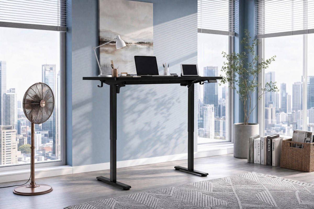 SCHREIBTISCH 140/70/72/118 cm Schwarz elektrisch höhenverstellbar  - Schwarz, MODERN, Holzwerkstoff/Metall (140/70/72/118cm) - Livetastic