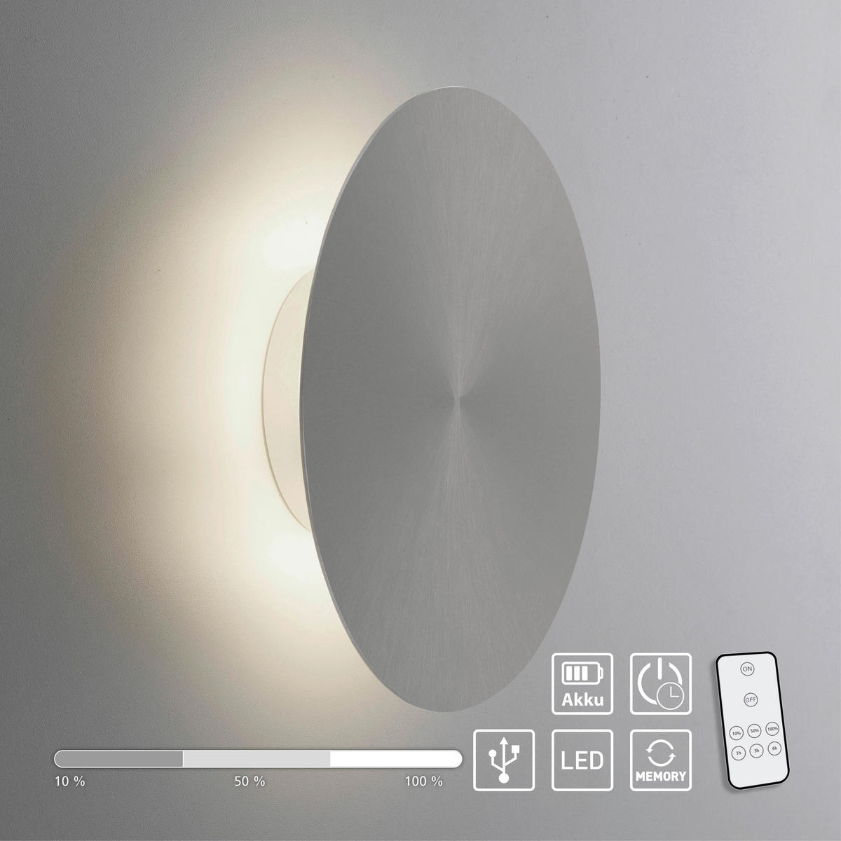 AKKU-WANDLEUCHTE - Grau, Design, Kunststoff/Metall (25/6,5cm) - Paul Neuhaus