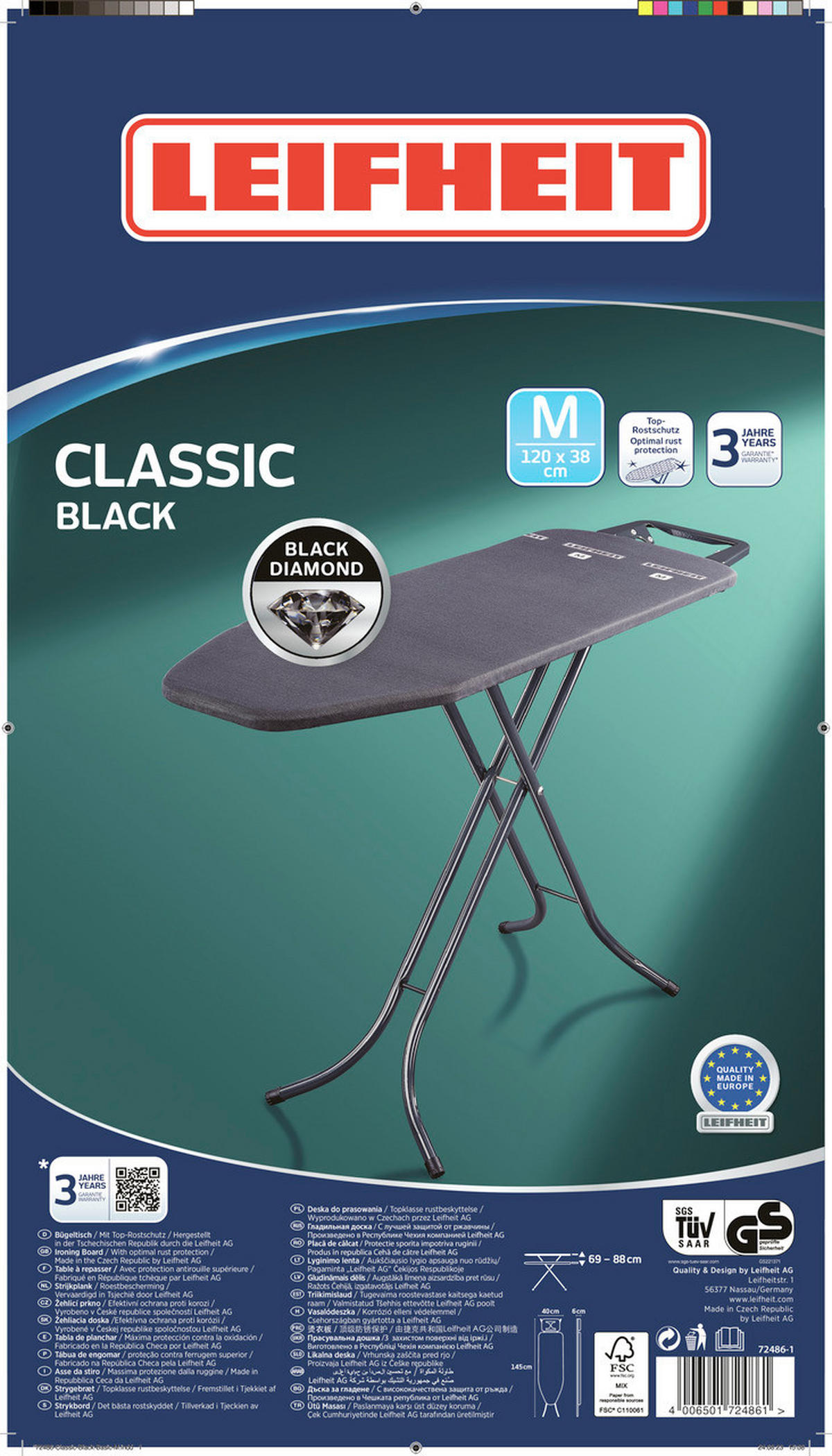 DASKA ZA GLAČANJE      120/38/88 cm  - crna, Basics, tekstil (120/38/88cm) - Leifheit