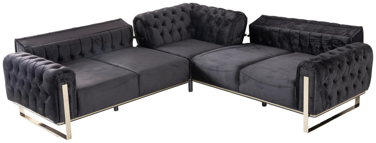 ECKSOFA Schwarz Samt  - Goldfarben/Schwarz, Design, Textil (260/260cm) - Livetastic