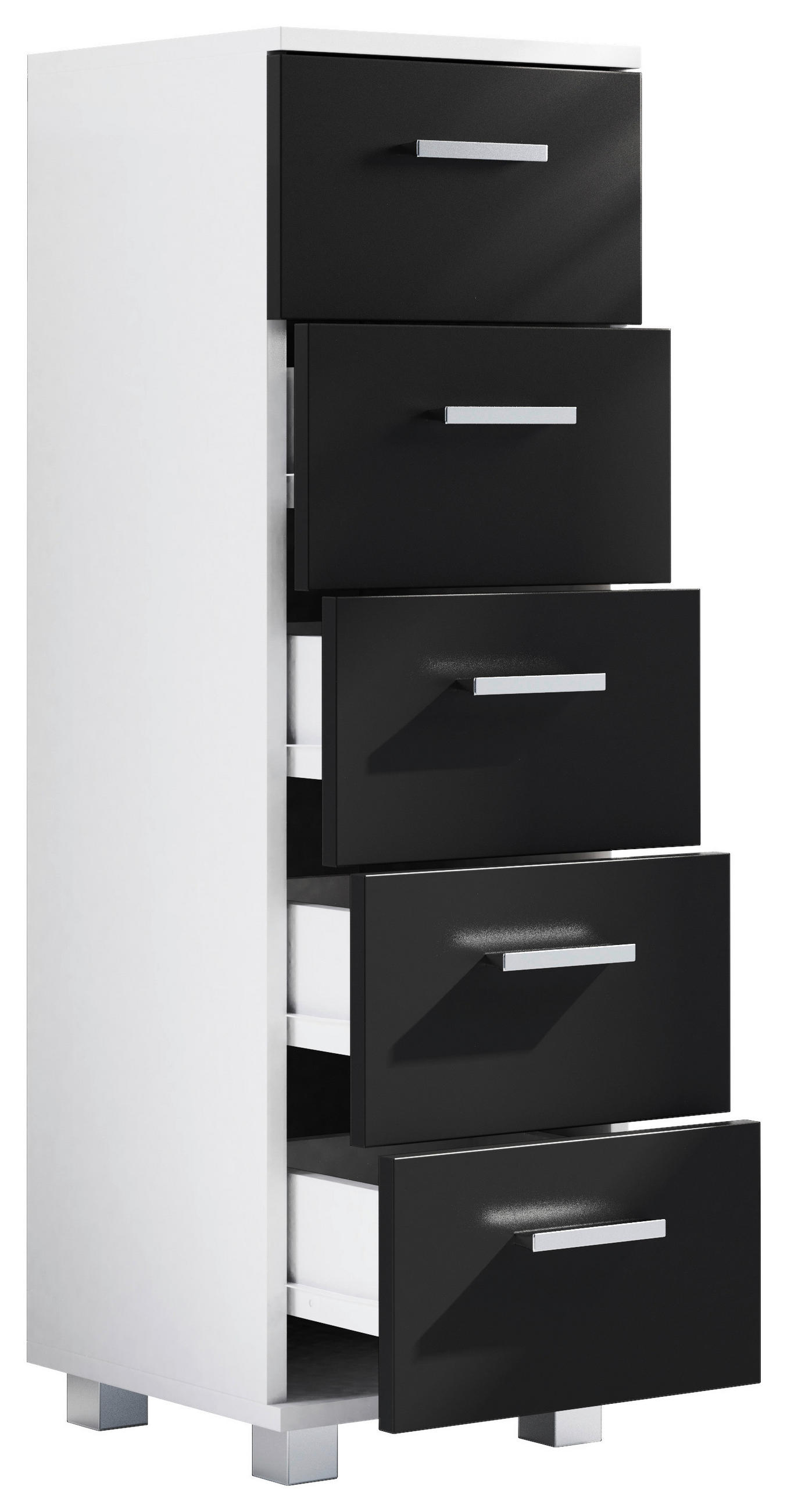 HIGHBOARD  30/94/30 cm 5 Schublade(n)  - Silberfarben/Schwarz, MODERN, Holzwerkstoff/Kunststoff (30/94/30cm) - MID.YOU