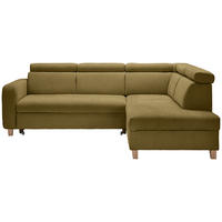 ECKSOFA inkl. Funktionen Olivgrün Samt  - Bronzefarben/Olivgrün, Design, Holz/Textil (261/206cm) - Venda