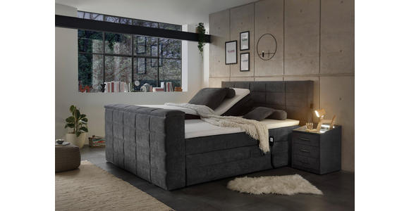 BOXSPRINGBETT 180/200 cm,  in Anthrazit, Matratze, Topper, motorische Verstellbarkeit, Fernbedienung, unterschiedliche Matratzenhärtegrade je Bettseite, Wendematratze mit unterschiedlichen Härtegraden, H2 + H3 = mittel + fest  - Anthrazit, KONVENTIONELL, 