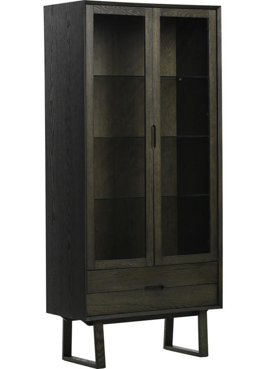 VITRINSKÅP  i faner, delar i massivt trä bok, ek, poppel mörkbrun  - mörkbrun, Design, trämaterial/trä (85/185/40cm) - Best Price