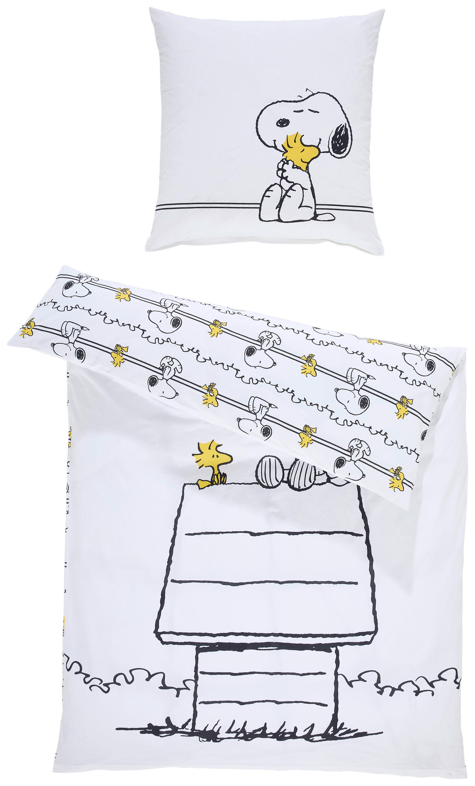Herding Jugendbettwäsche Snoopy Gelb, Schwarz, Weiß 135x200 cm