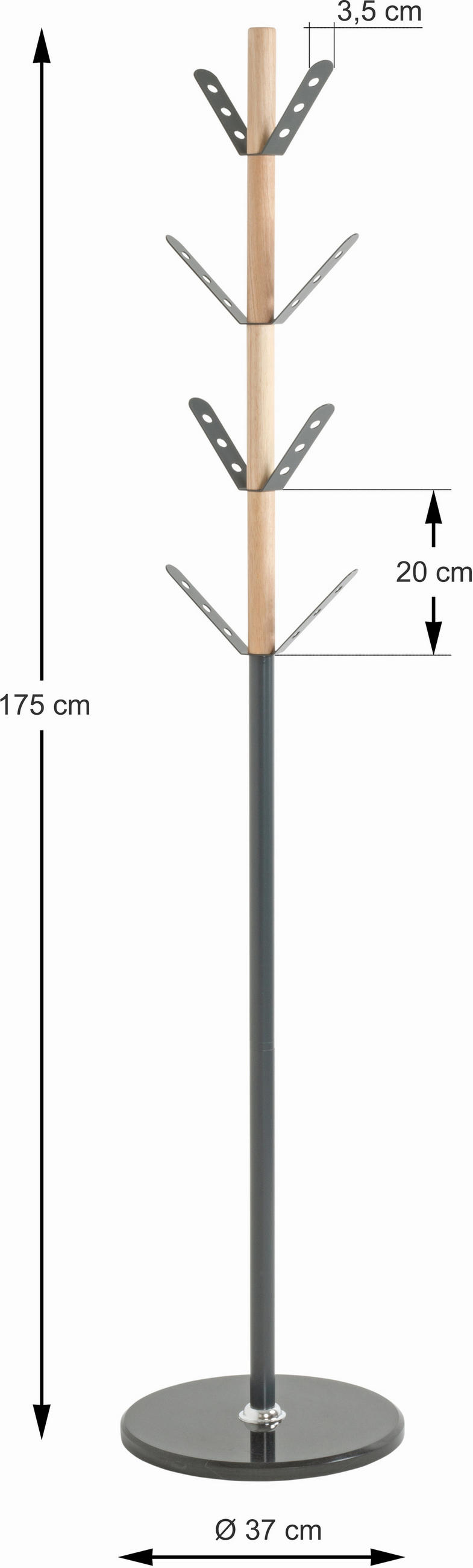 ŠATNÍ STOJAN - černá/přírodní barvy, Moderní, kov/dřevo (37/179/37cm)