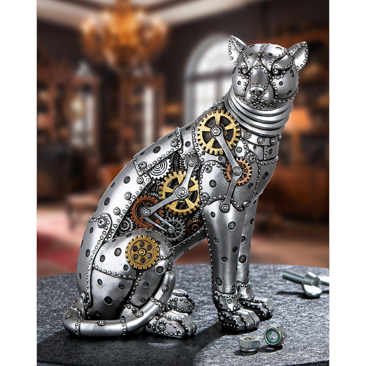 DEKOLEOPARD - Silberfarben/Schwarz, Basics, Kunststoff (19/25/13cm)