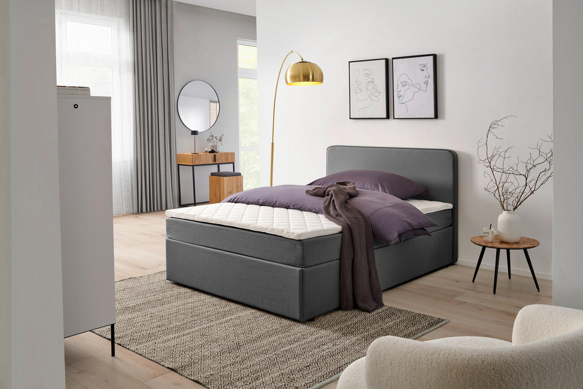 BOXBETT 140/200 cm,  in Grau, Matratze, Topper, H2 = mittel  - Grau, KONVENTIONELL, Holz (140/200cm) - P & B