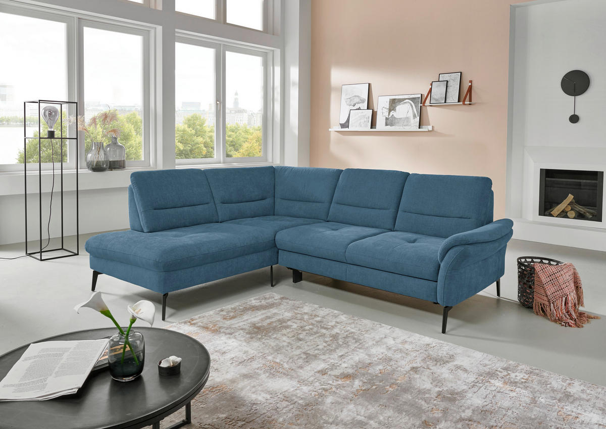 ECKSOFA in Webstoff Blau  - Blau/Schwarz, Design, Textil/Metall (206/256cm) - Beldomo System