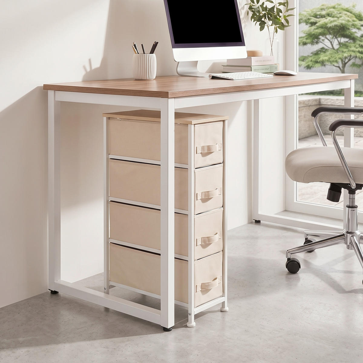 KOMMODE , 20/76/48 cm, 4 Schublade(n)  - Beige/Weiß, MODERN, Kunststoff/Textil (20/76/48cm) - MID.YOU