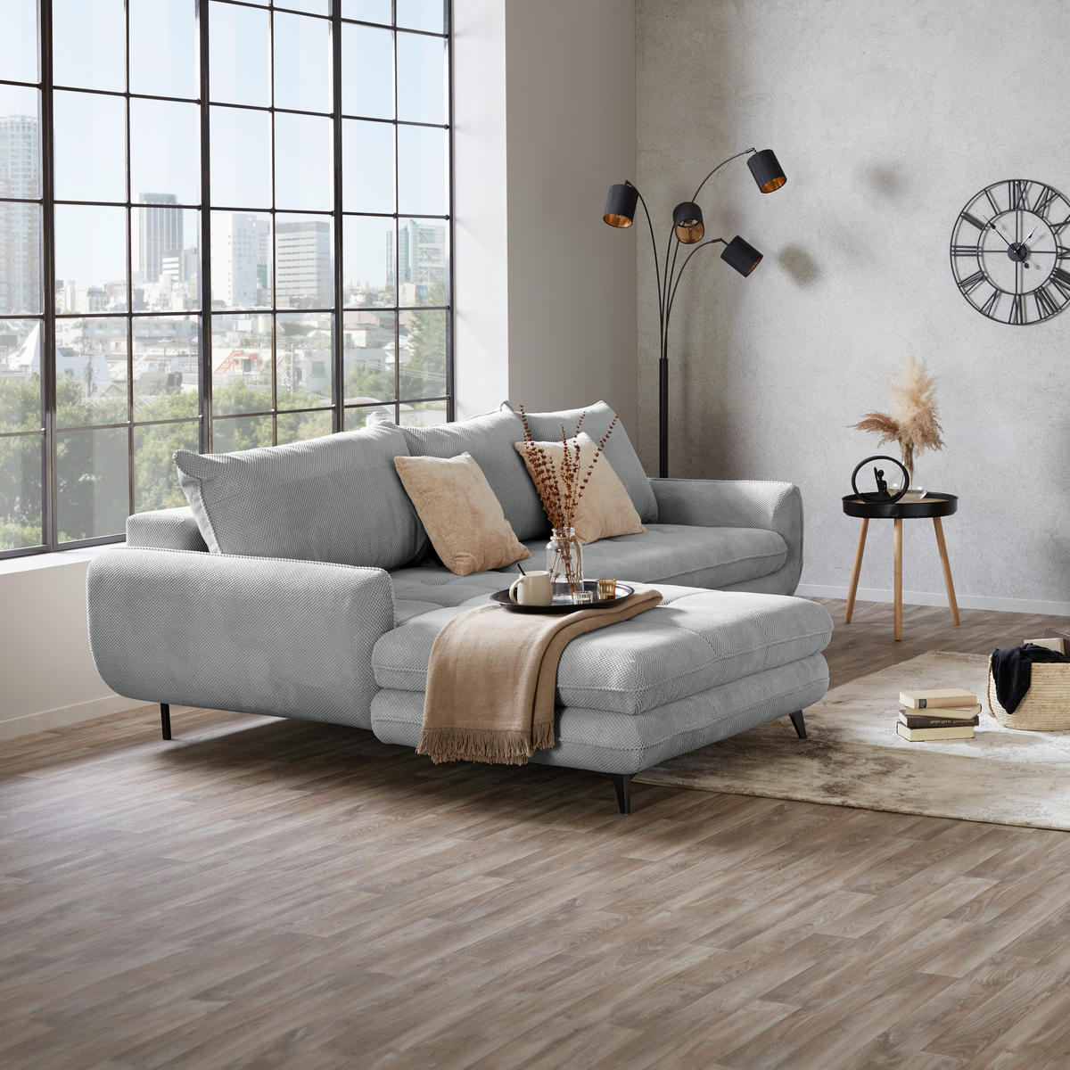 ECKSOFA WAVE Silberfarben Struktur  - Beige/Silberfarben, MODERN, Textil/Metall (189/266cm) - MID.YOU